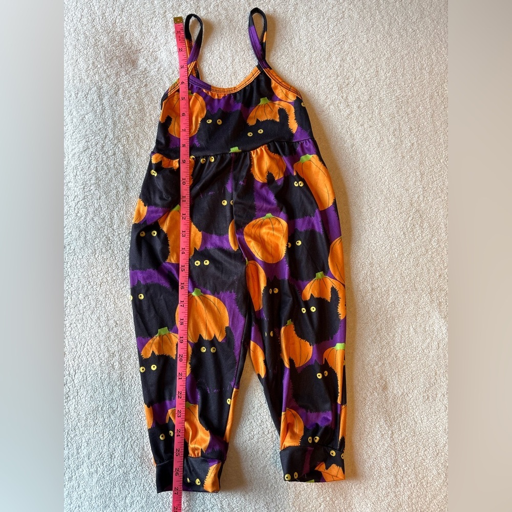 Halloween Cat Pumpkin Jumpsuit, Orange Black Purple. 3T 4T - Picture 4 of 6